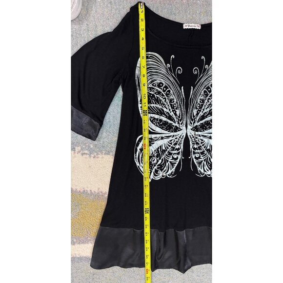VTG Forever Womens Y2K Black Butterfly Silver Print Tunic Sz L Fairycore Boho - Picture 8 of 9